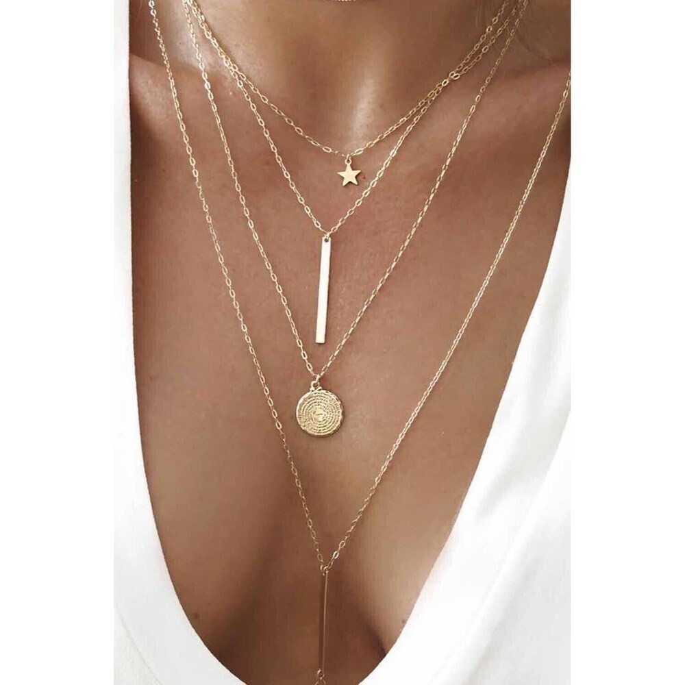 Women’s Fashion Gold Multi- Layered Star Pendant Necklace NWT